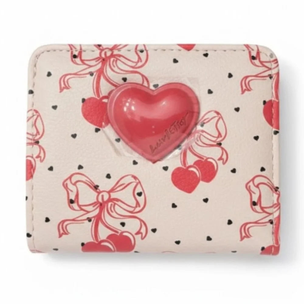 💕▪️ Betsey Johnson▪️ Pink Cherry Bow Bifold Wallet Heart Charm